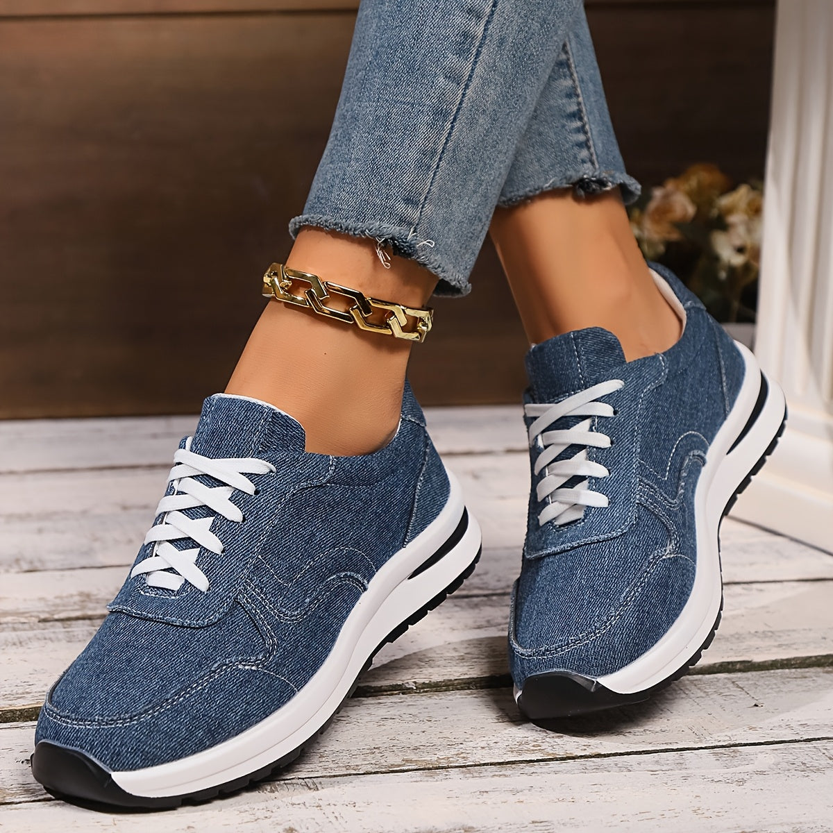 Women's Orthopedic Sneakers Denim Wide Fit Casual Walking Shoes