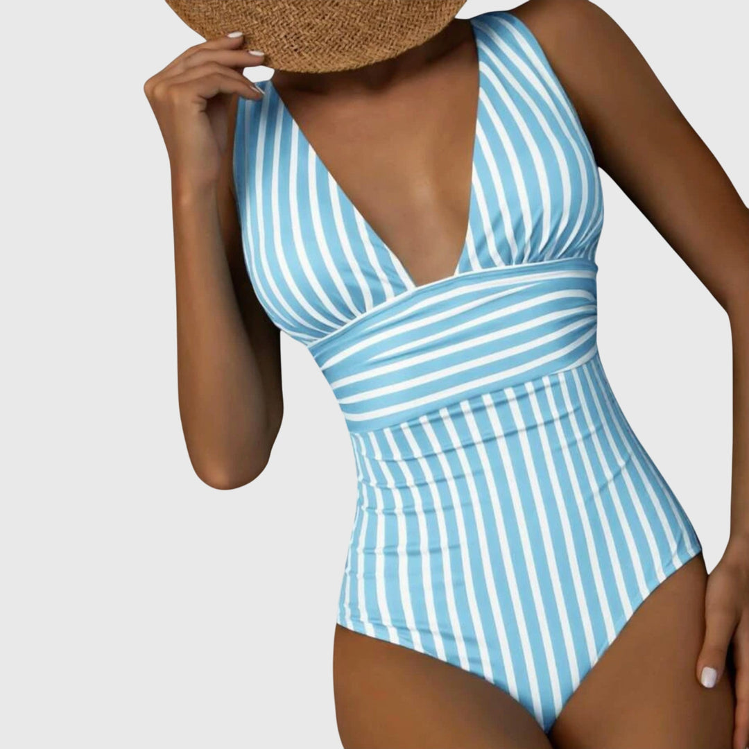 Sabine | Tummy-Control V-Neck Striped One-Piece Swimsuit