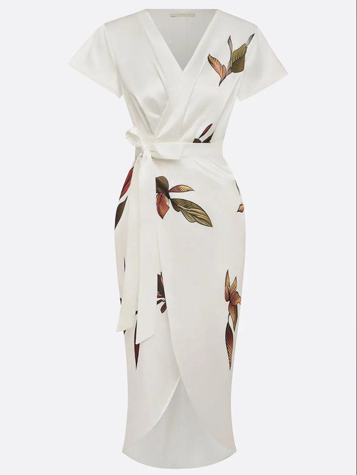Celeste Satin Wrap Midi Dress