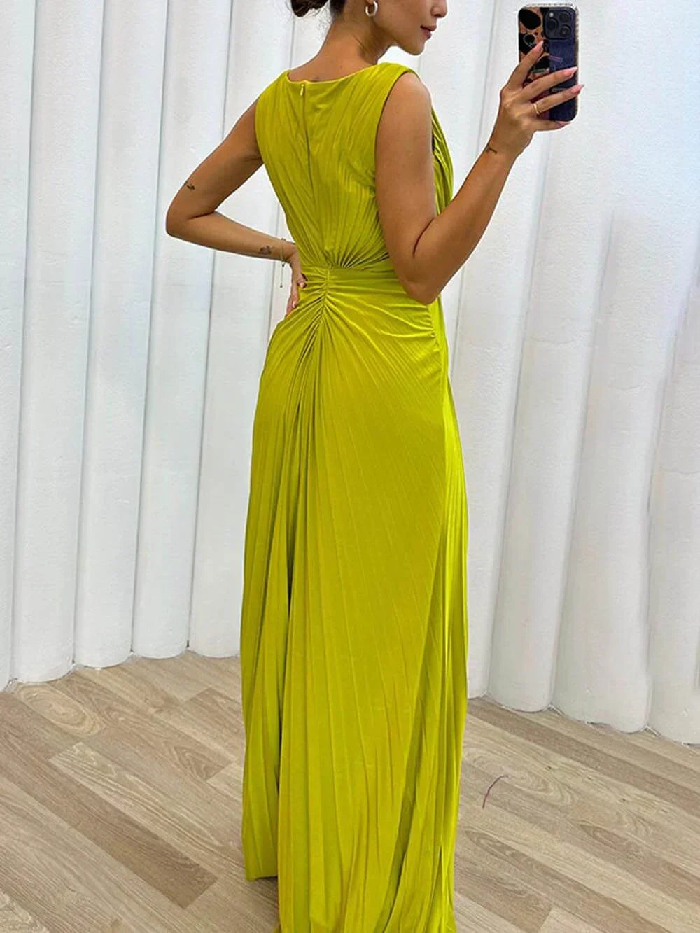 Henrietta | Wedding Guest Pleated Cocktail Maxi Dress with Side Slit