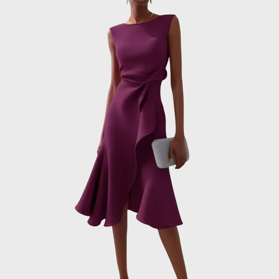 Margaux | Draped Asymmetric Midi Dress