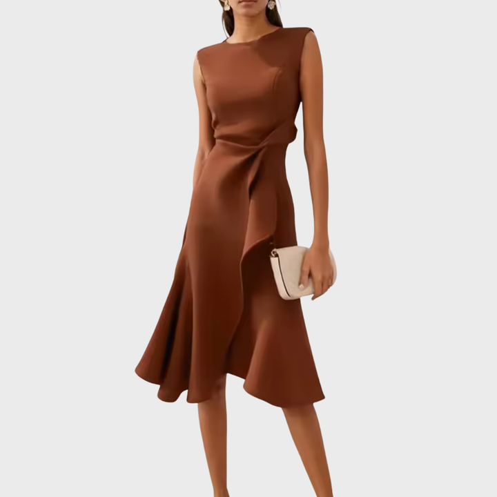 Margaux | Draped Asymmetric Midi Dress