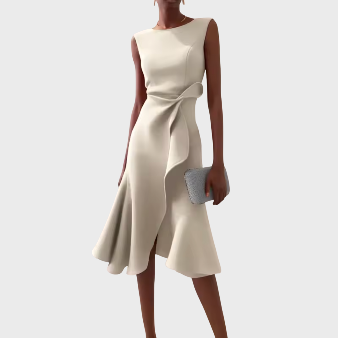 Margaux | Draped Asymmetric Midi Dress