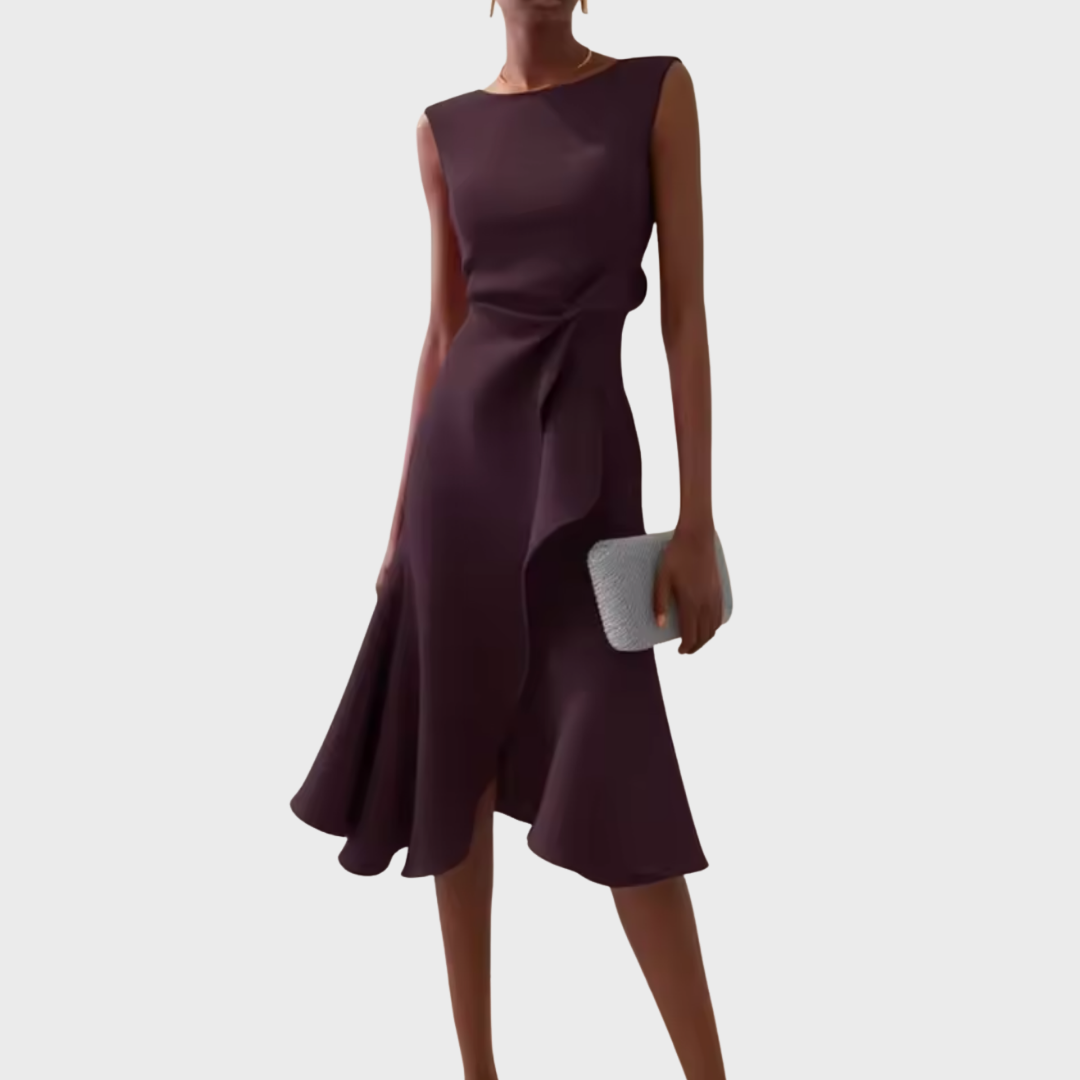Margaux | Draped Asymmetric Midi Dress