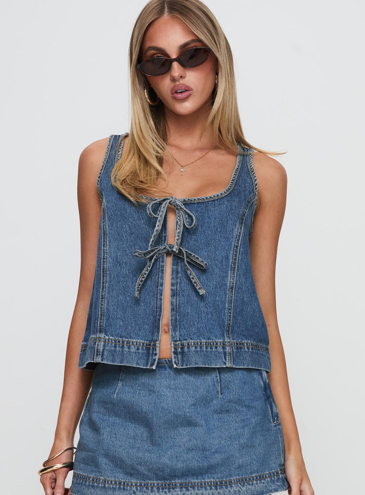 Francesca Denim Tie Top