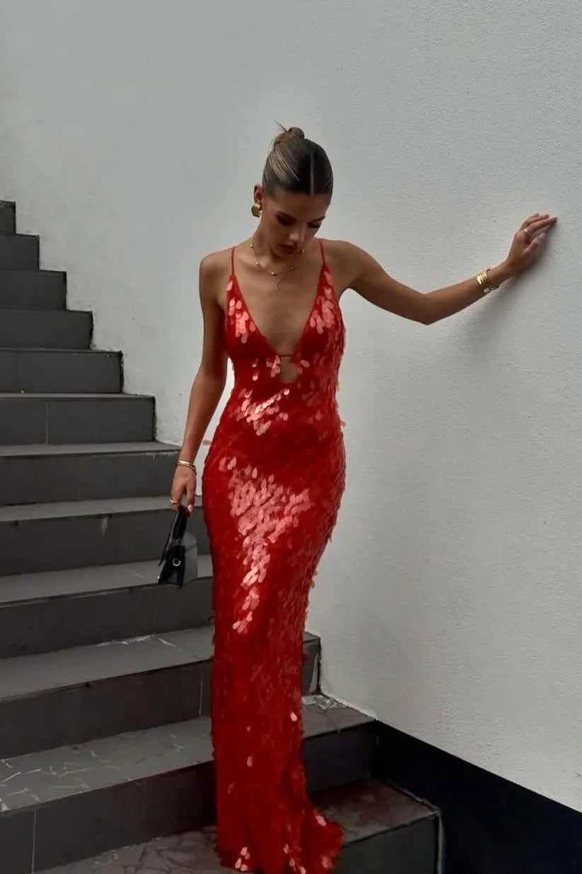 Estelle | Wedding Guest Sequin Backless Maxi Dress
