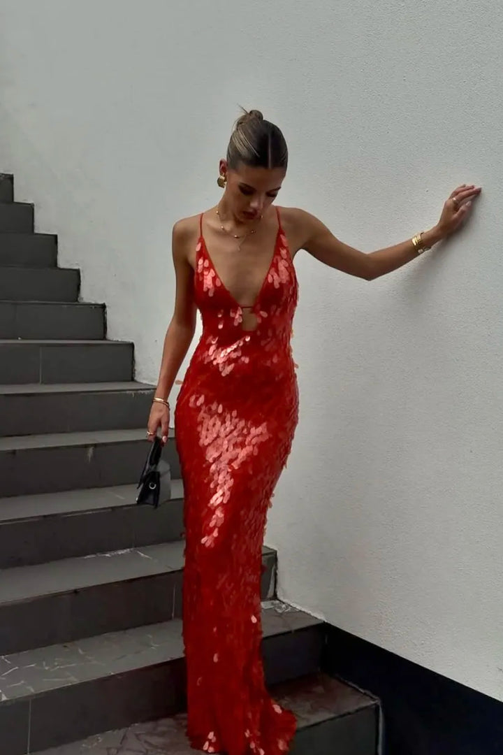 Estelle | Wedding Guest Sequin Backless Maxi Dress
