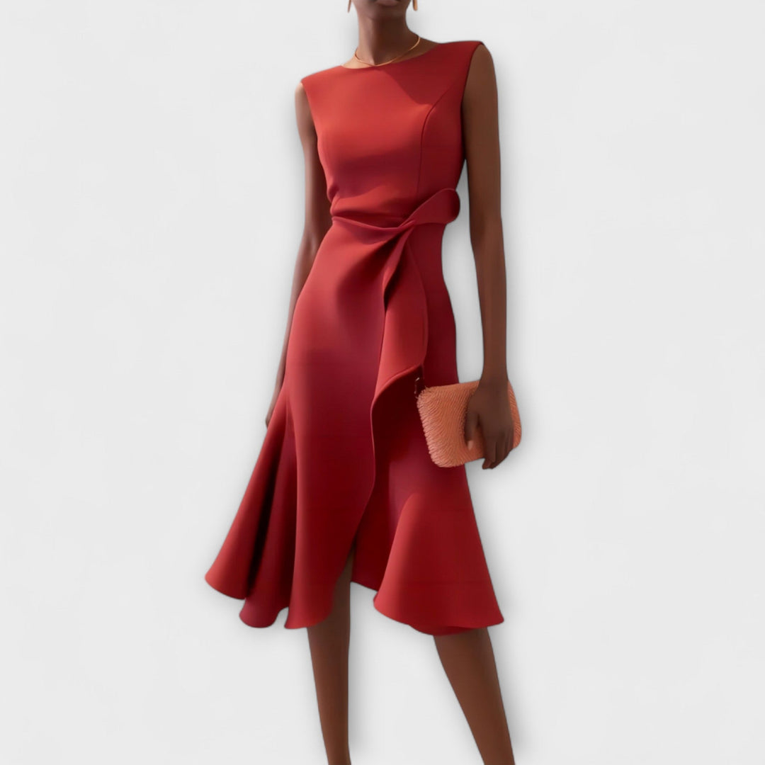 Margaux | Draped Asymmetric Midi Dress