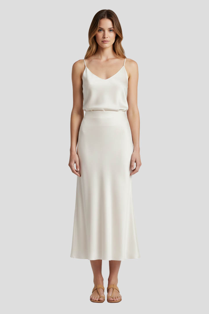 Philippa | Draped Satin-Look Midi Skirt