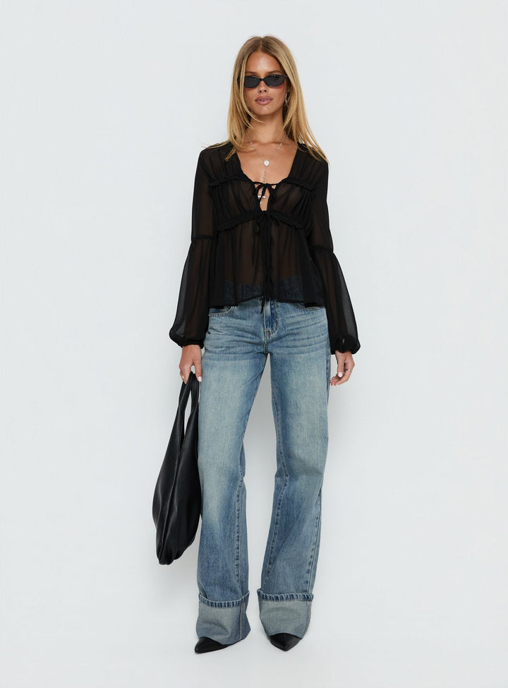 Elena Sheer Tie Blouse