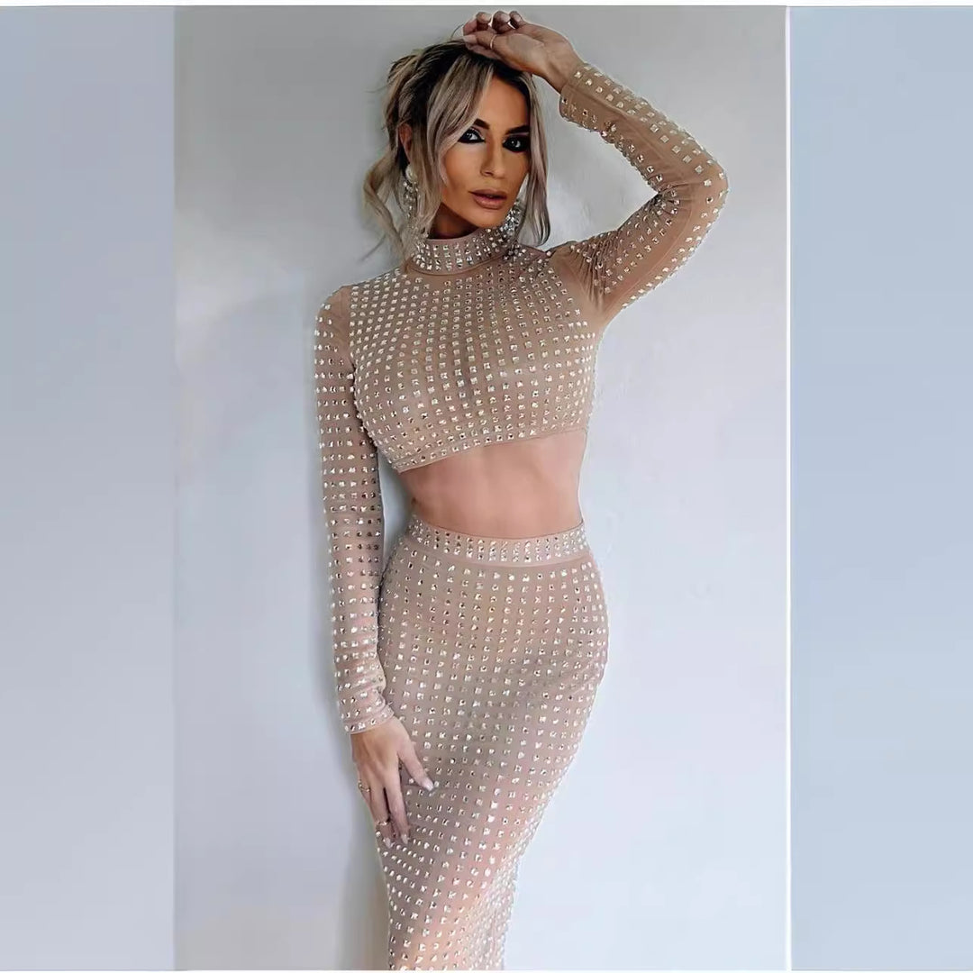 Raven Rivet Bodycon Skirt Set