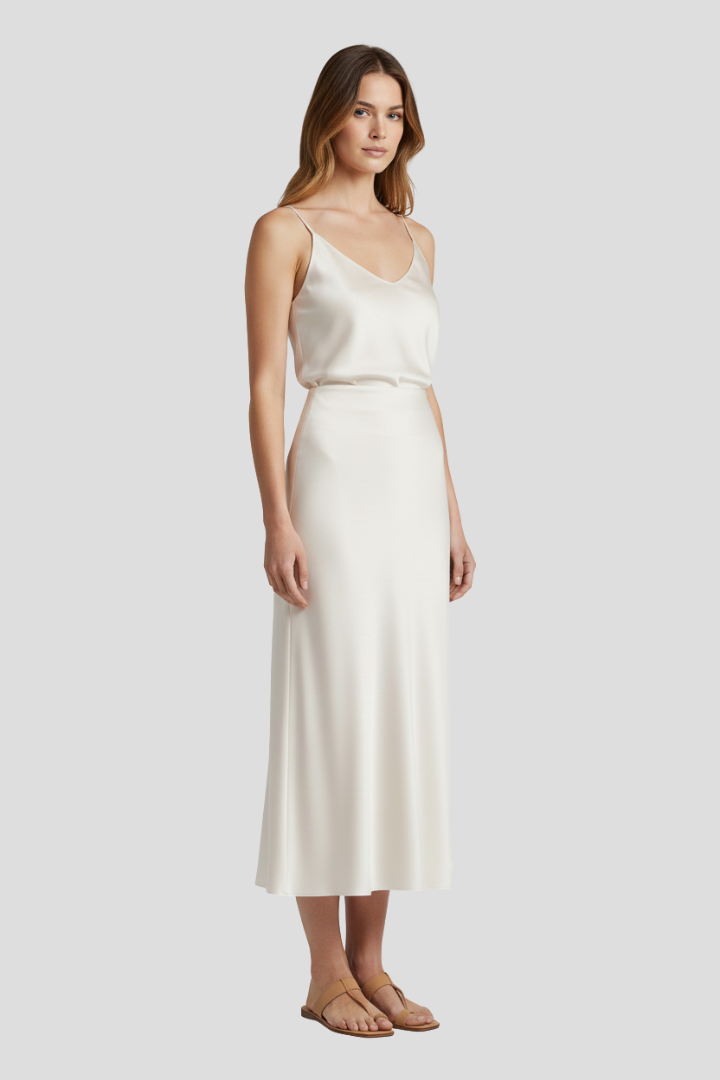 Philippa | Draped Satin-Look Midi Skirt