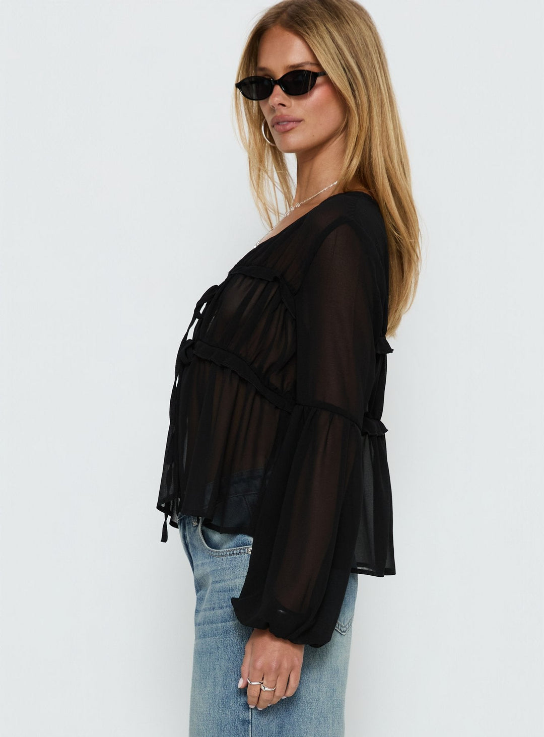 Elena Sheer Tie Blouse