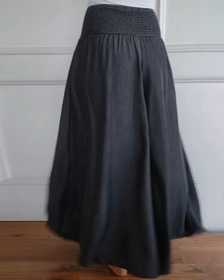Carine | Shirred High-Waist Chambray Wide-Leg Palazzo Pants