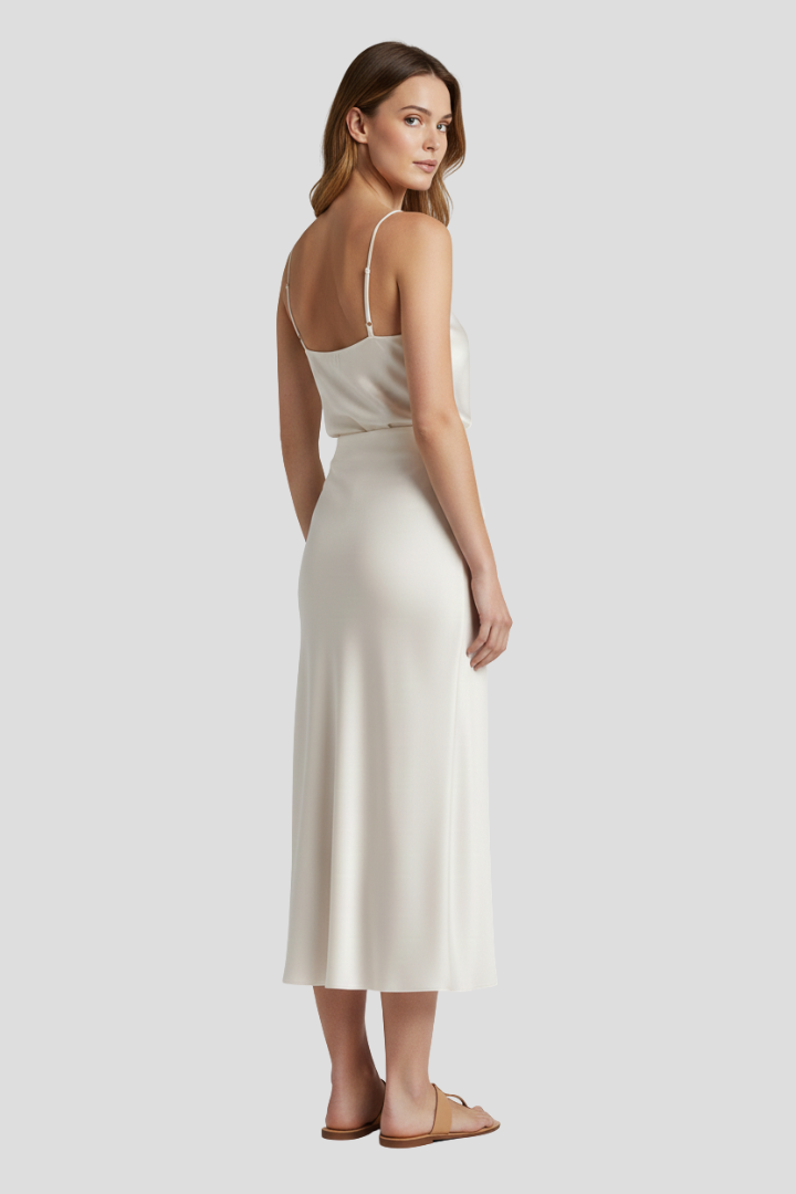 Philippa | Draped Satin-Look Midi Skirt