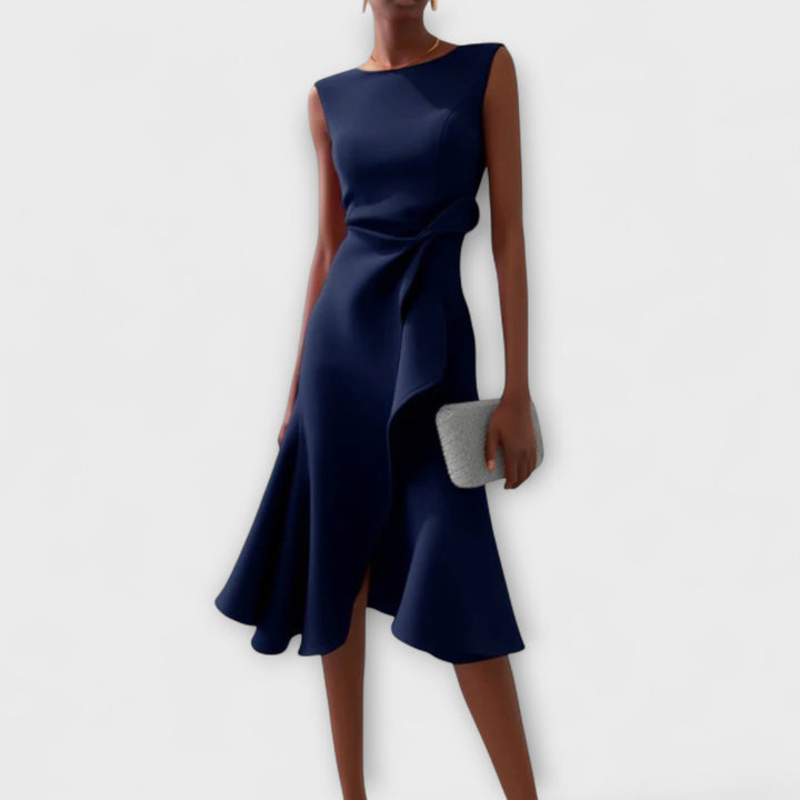 Margaux | Draped Asymmetric Midi Dress