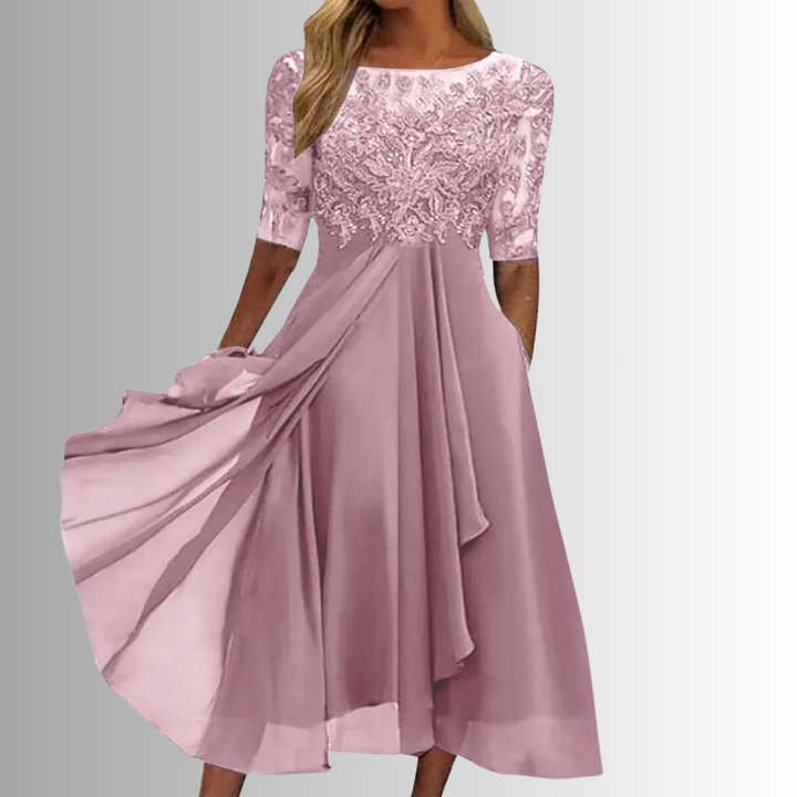 Constance | Lace-Trim Formal Maxi Dress