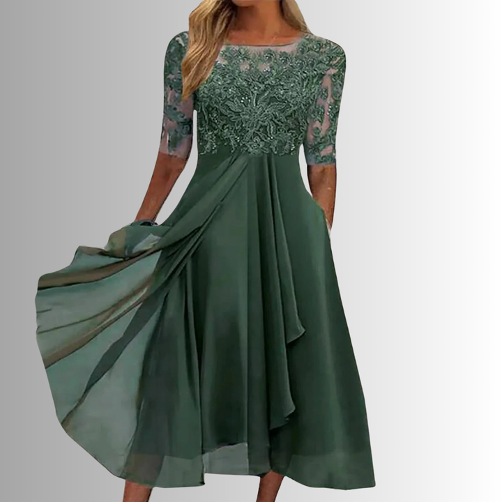 Constance | Lace-Trim Formal Maxi Dress