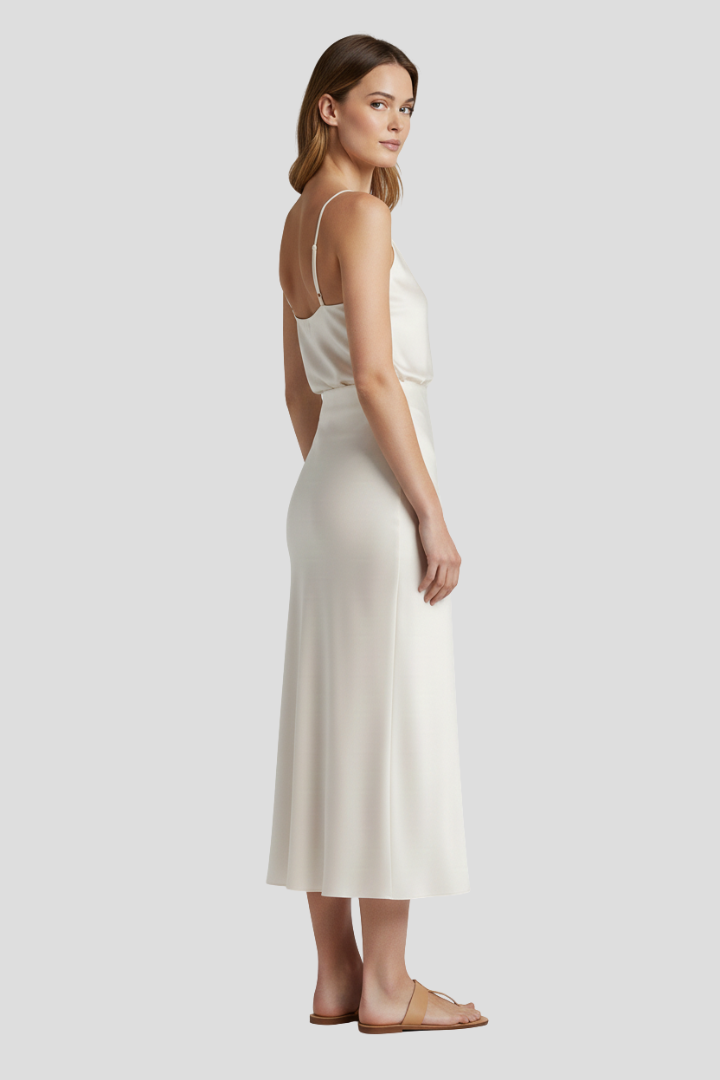 Philippa | Draped Satin-Look Midi Skirt