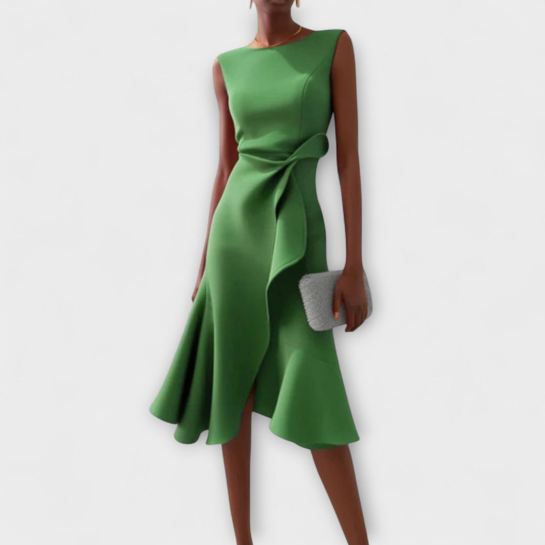 Margaux | Draped Asymmetric Midi Dress