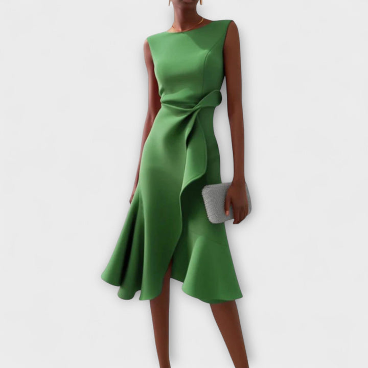 Margaux | Draped Asymmetric Midi Dress