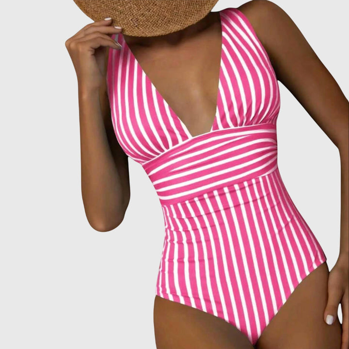 Sabine | Tummy-Control V-Neck Striped One-Piece Swimsuit