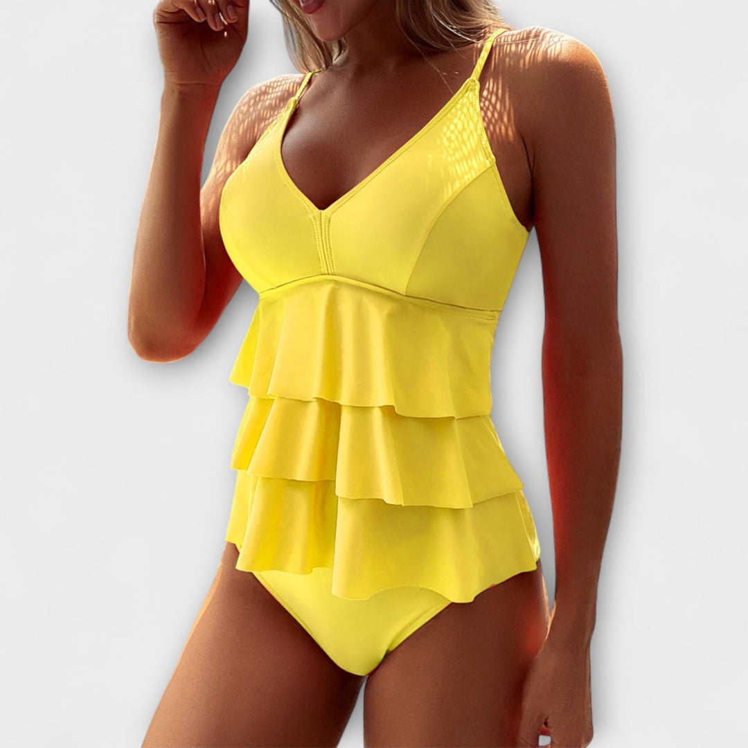 Capucine | Tummy-Control V-Neck Tiered Ruffle One-Piece Swimsuit