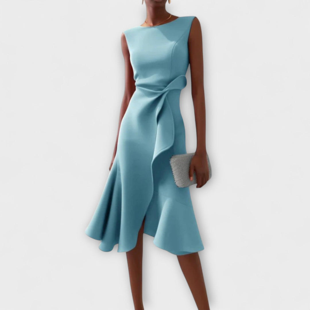 Margaux | Draped Asymmetric Midi Dress