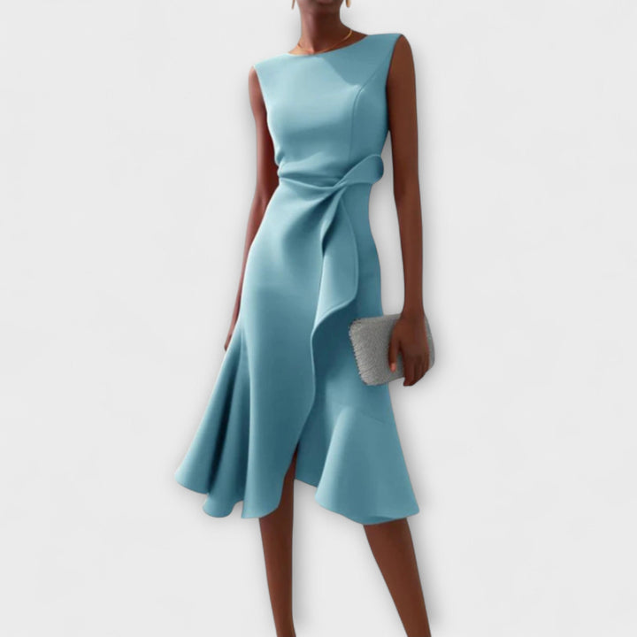 Margaux | Draped Asymmetric Midi Dress