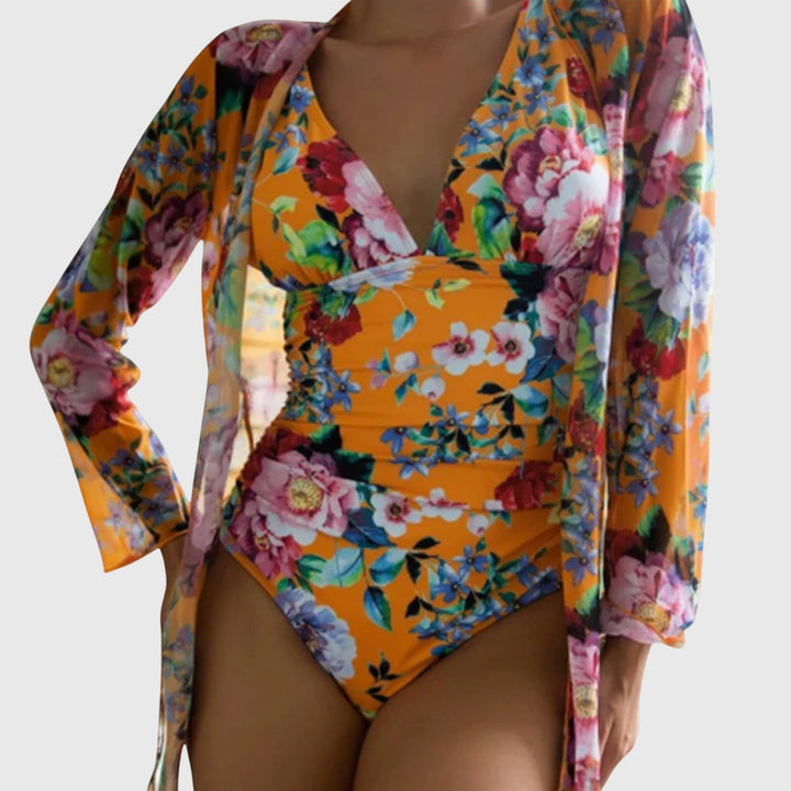 Pauline | V-Neck Floral One-Piece Swimsuit with Cover-Up