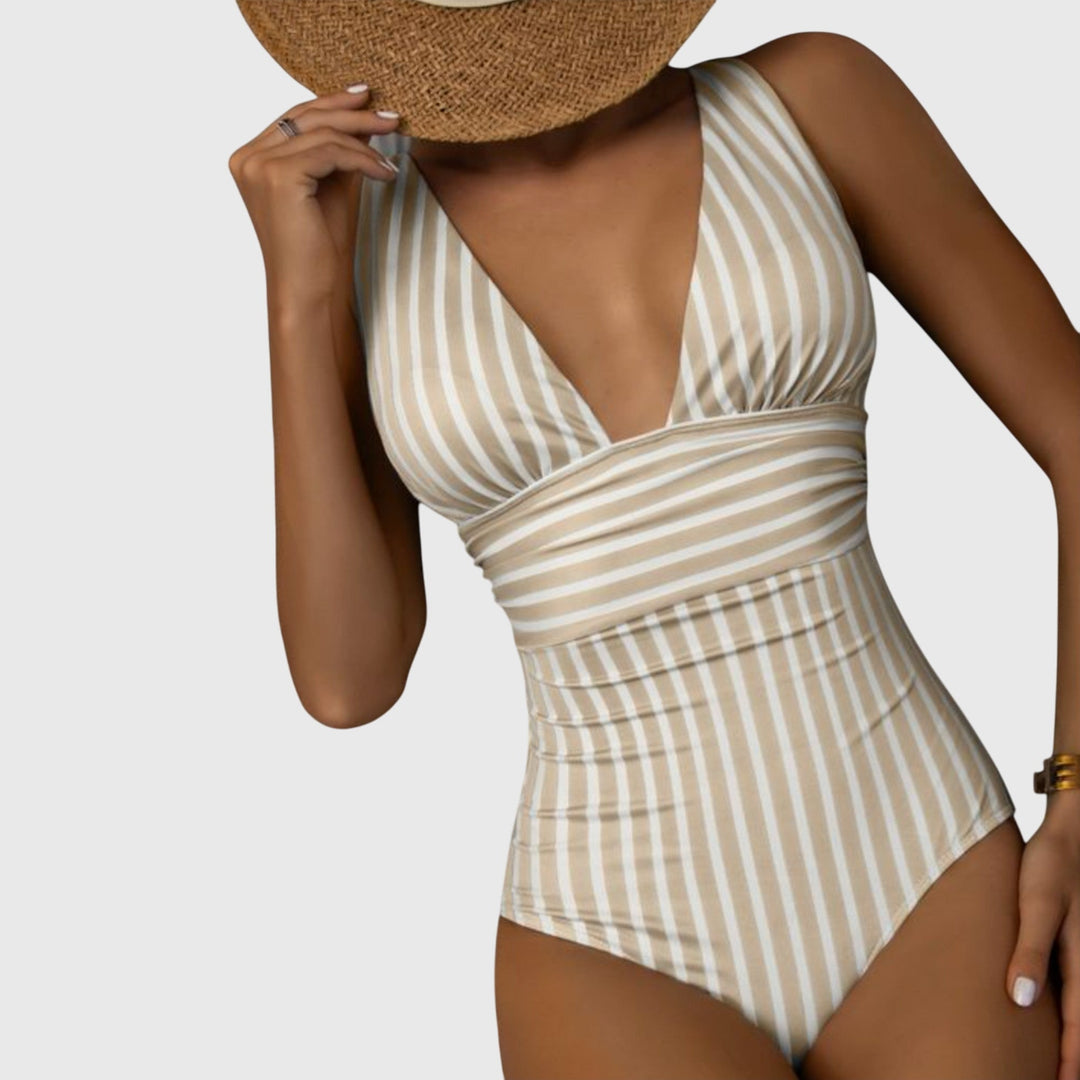 Sabine | Tummy-Control V-Neck Striped One-Piece Swimsuit