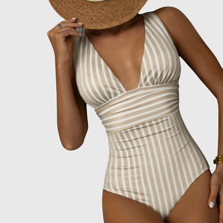Sabine | Tummy-Control V-Neck Striped One-Piece Swimsuit