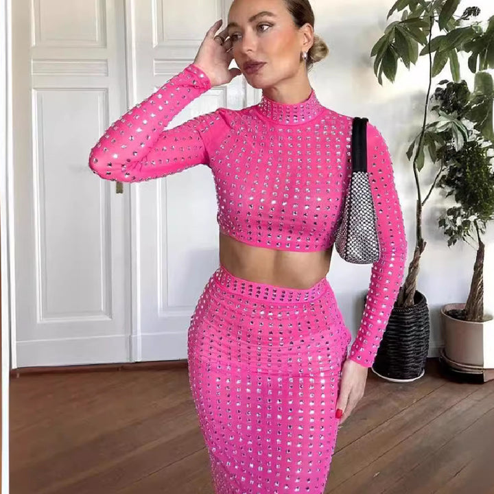 Raven Rivet Bodycon Skirt Set