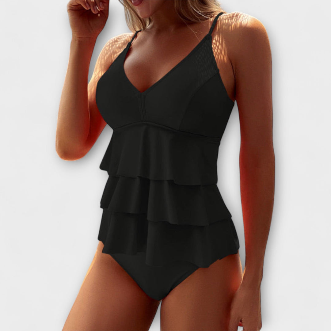 Capucine | Tummy-Control V-Neck Tiered Ruffle One-Piece Swimsuit