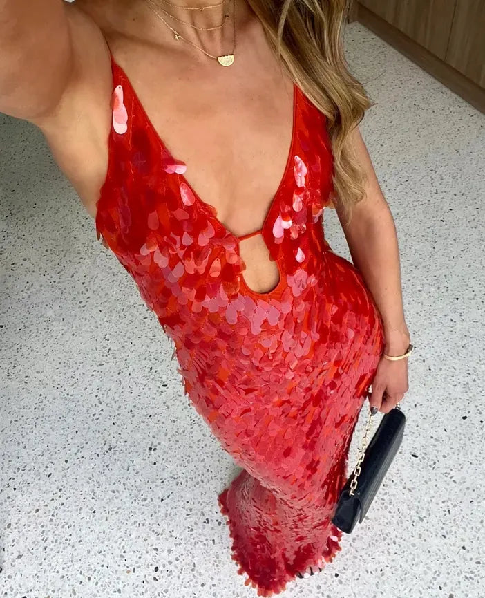 Estelle | Wedding Guest Sequin Backless Maxi Dress