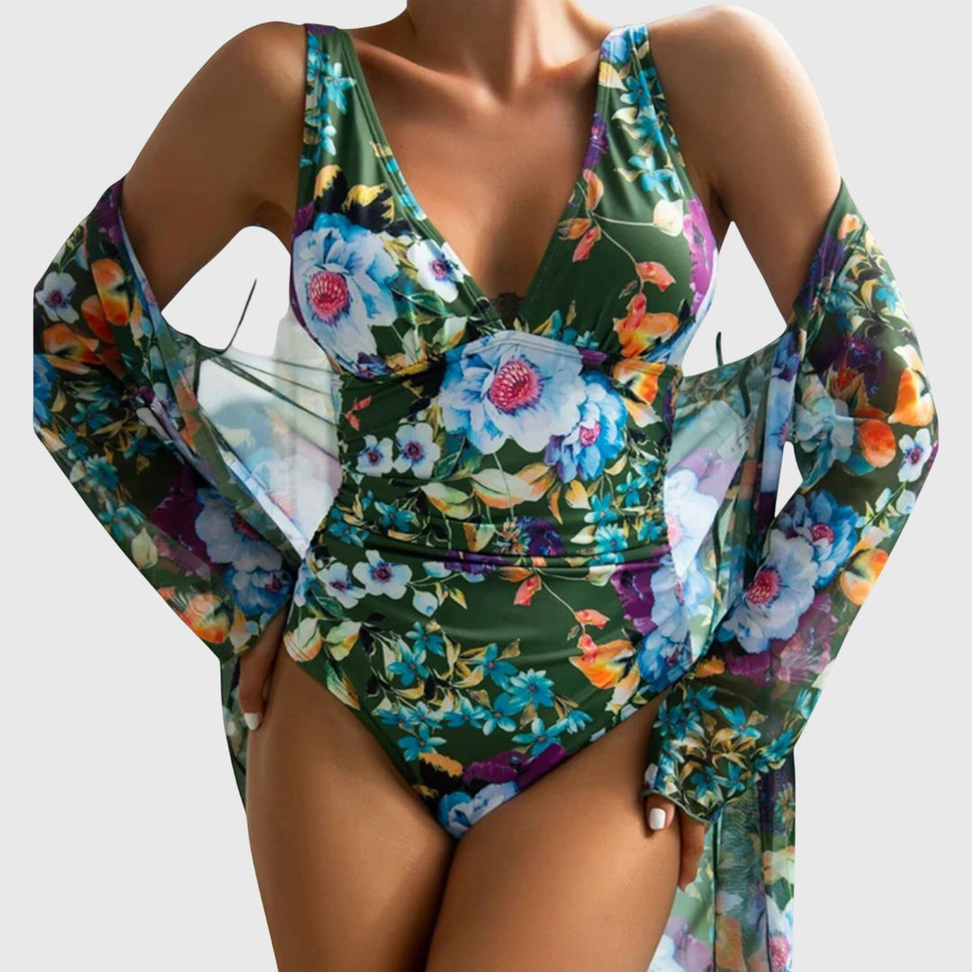Pauline | V-Neck Floral One-Piece Swimsuit with Cover-Up