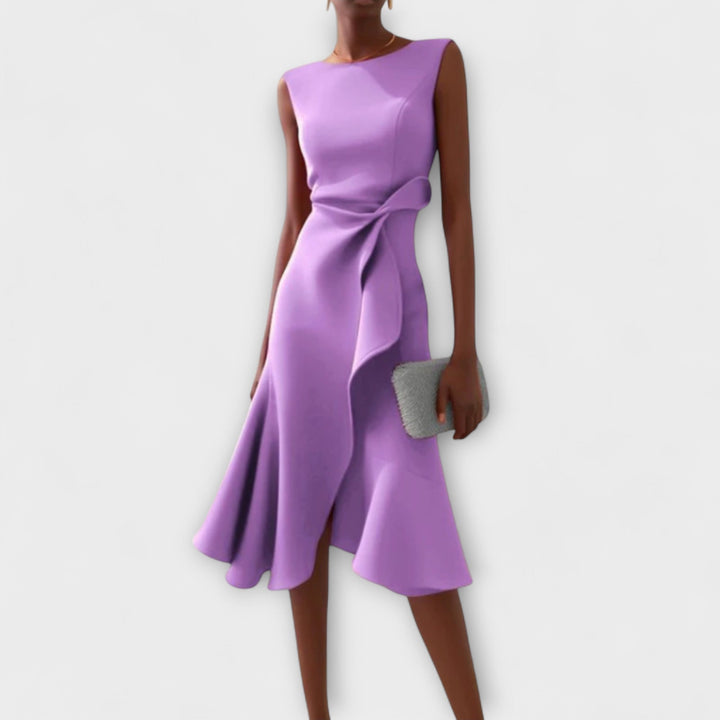 Margaux | Draped Asymmetric Midi Dress
