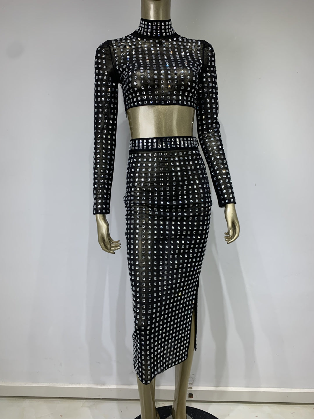 Raven Rivet Bodycon Skirt Set