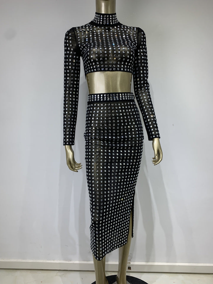 Raven Rivet Bodycon Skirt Set