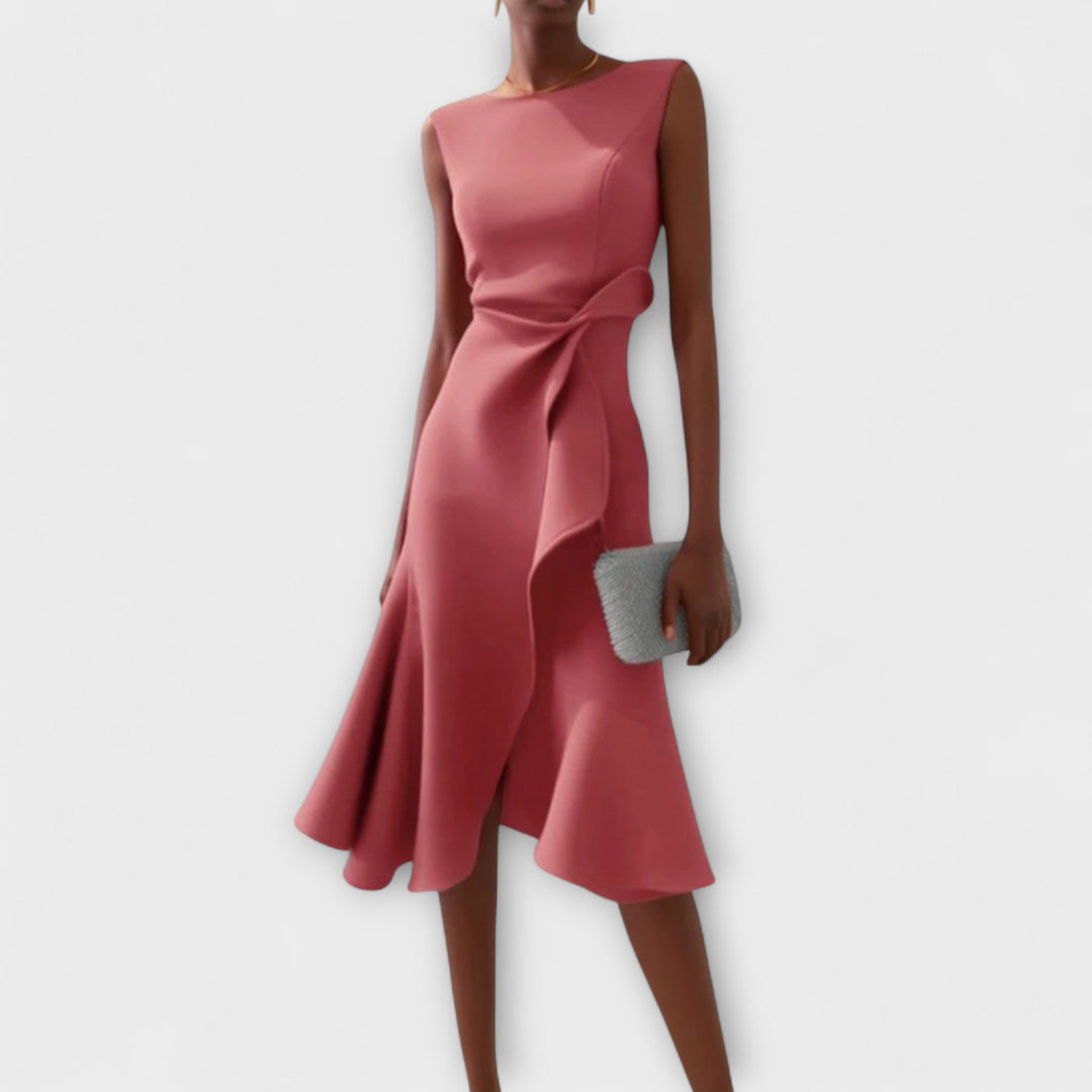 Margaux | Draped Asymmetric Midi Dress