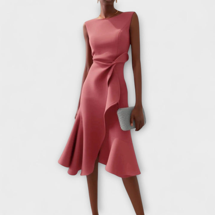 Margaux | Draped Asymmetric Midi Dress