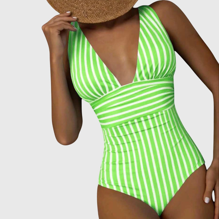 Sabine | Tummy-Control V-Neck Striped One-Piece Swimsuit