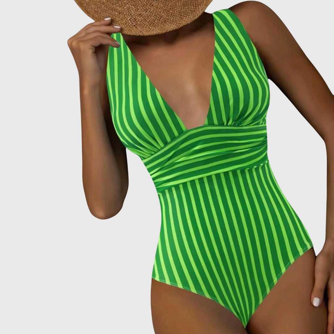 Sabine | Tummy-Control V-Neck Striped One-Piece Swimsuit