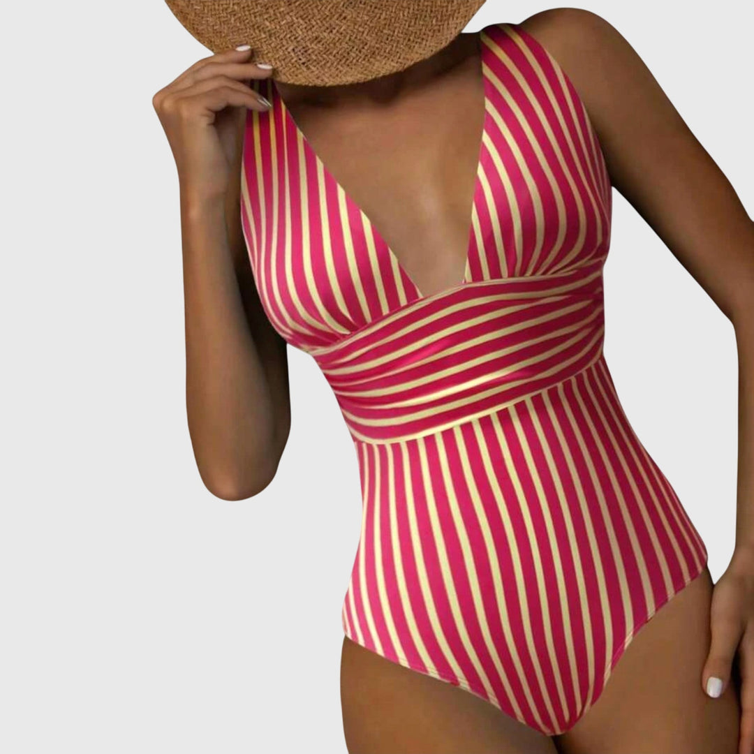 Sabine | Tummy-Control V-Neck Striped One-Piece Swimsuit