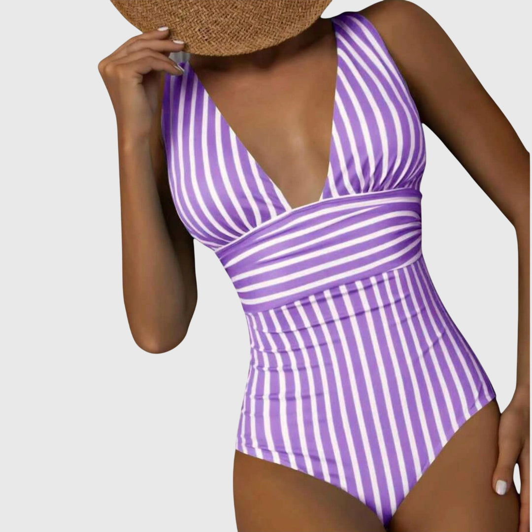 Sabine | Tummy-Control V-Neck Striped One-Piece Swimsuit