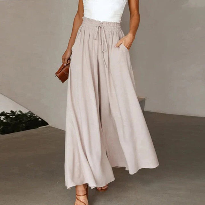 Helene | High-Waist Smocked Wide-Leg Trousers