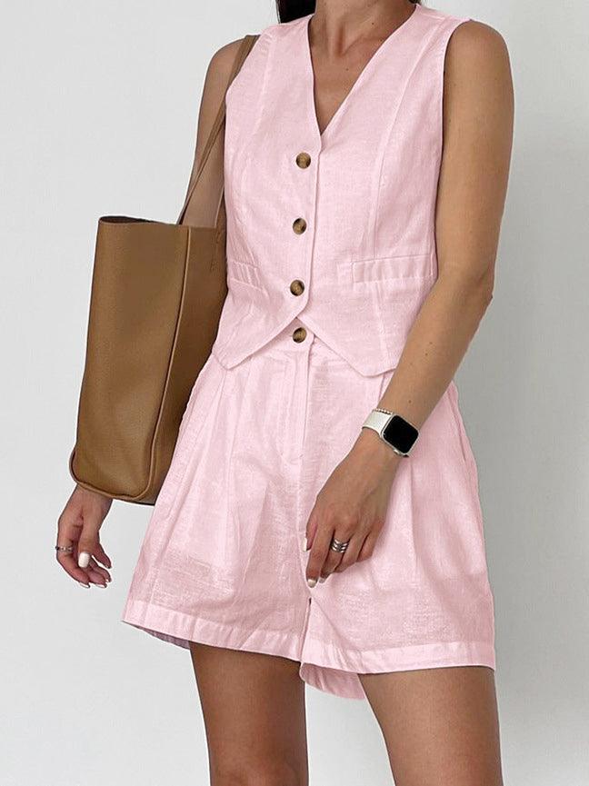 Cora Linen Vest Shorts Set