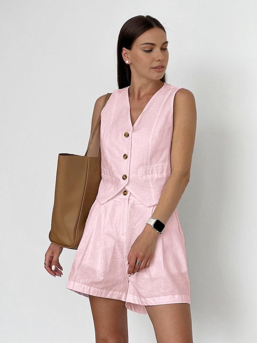 Cora Linen Vest Shorts Set