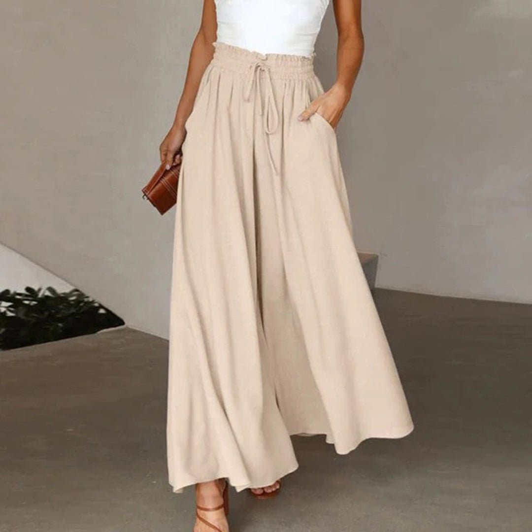 Helene | High-Waist Smocked Wide-Leg Trousers