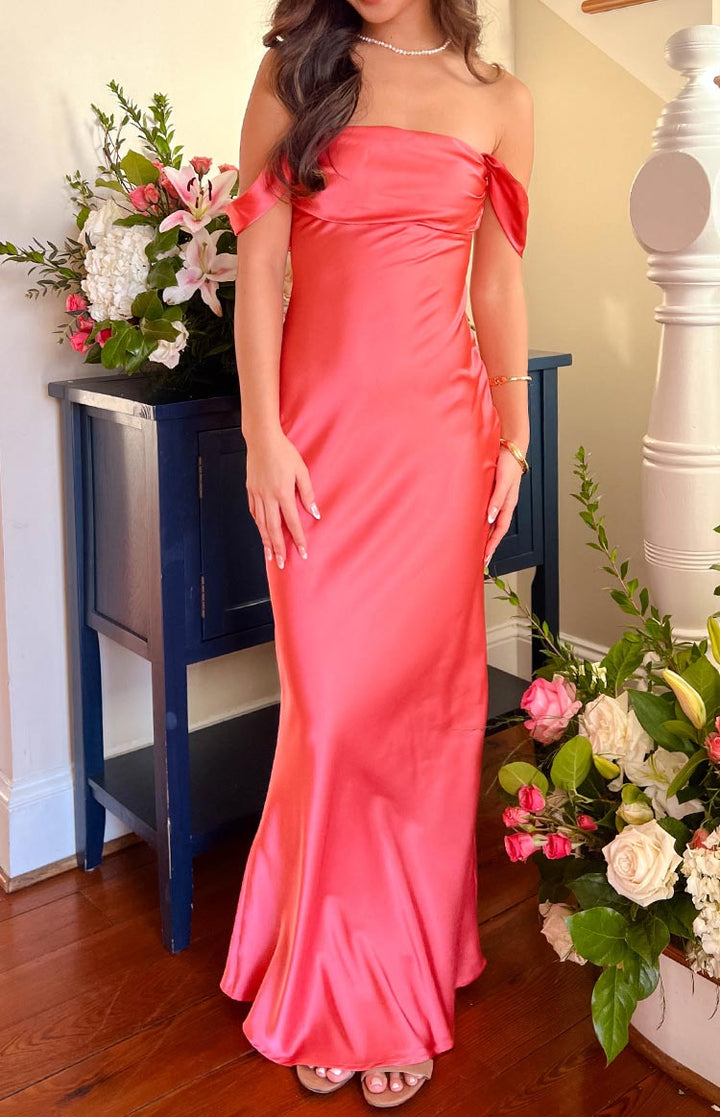 Bella Off Shoulder Satin Maxi Dress